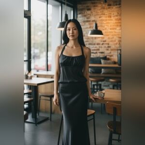 Jayson Brunsdon Black Silk Ribbon Halter Neck Gown